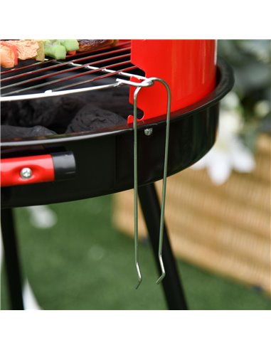 Outsunny Charcoal Barbecue Grill Garden BBQ Trolley w/ Adjustable Grill Pan Height, Wheels and 3 layers, Red 01-0562