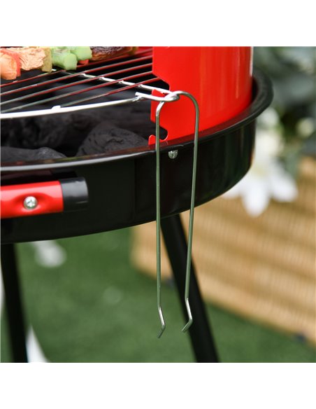 Outsunny Charcoal Barbecue Grill Garden BBQ Trolley w/ Adjustable Grill Pan Height, Wheels and 3 layers, Red 01-0562 - pic 41014 | FastDaddyshop