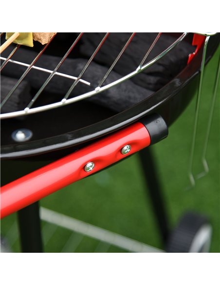 Outsunny Charcoal Barbecue Grill Garden BBQ Trolley w/ Adjustable Grill Pan Height, Wheels and 3 layers, Red 01-0562 - pic 41015 | FastDaddyshop