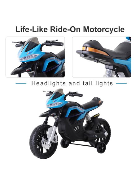 HOMCOM  Ride On Kids Electric Motorbike Scooter 6V Battery Powered w/ Brake Lights and Music Blue - pic 4103 | FastDaddyshop