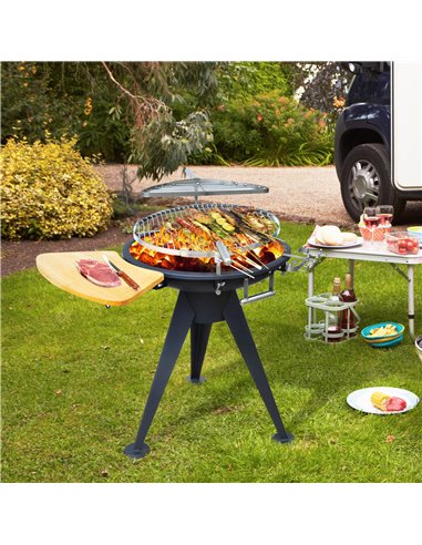 Outsunny Charcoal BBQ Outdoor Garden Adjustable Barbecue Double Grill Party Cooking Fire Pit with Cutting Board - Black 846-010