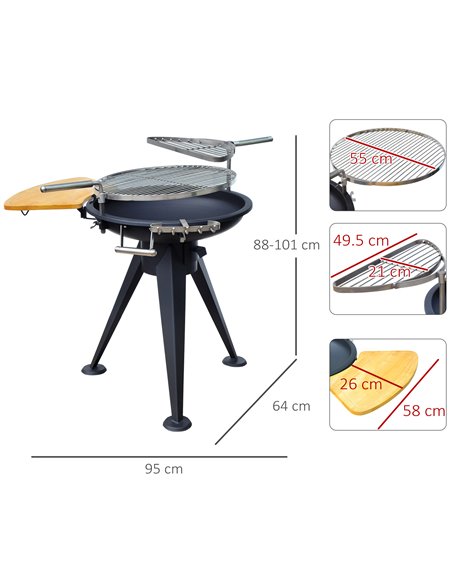 Outsunny Charcoal BBQ Outdoor Garden Adjustable Barbecue Double Grill Party Cooking Fire Pit with Cutting Board - Black 846-010 - pic 41036 | FastDaddyshop