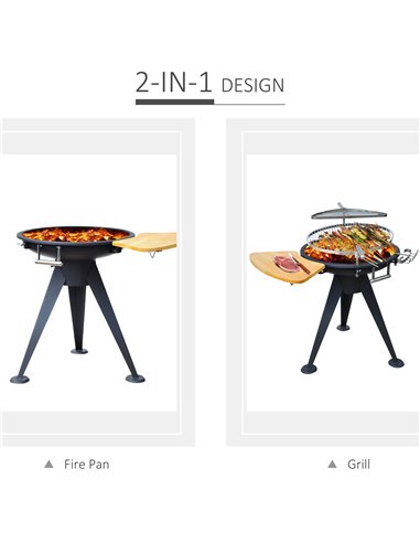 Outsunny Charcoal BBQ Outdoor Garden Adjustable Barbecue Double Grill Party Cooking Fire Pit with Cutting Board - Black 846-010