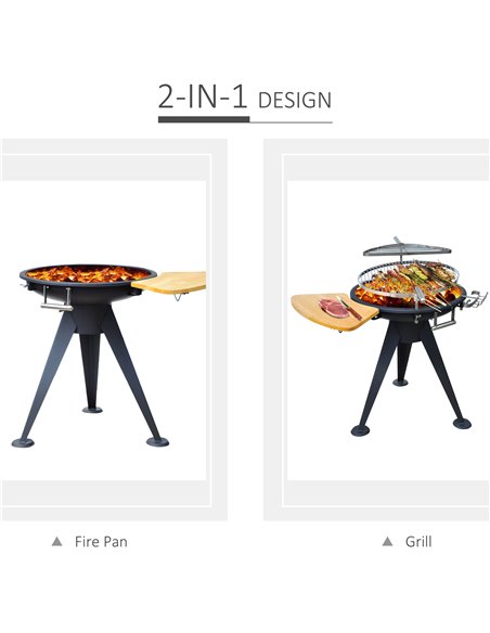 Outsunny Charcoal BBQ Outdoor Garden Adjustable Barbecue Double Grill Party Cooking Fire Pit with Cutting Board - Black 846-010 - pic 41037 | FastDaddyshop