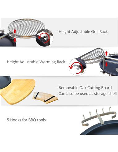 Outsunny Charcoal BBQ Outdoor Garden Adjustable Barbecue Double Grill Party Cooking Fire Pit with Cutting Board - Black 846-010