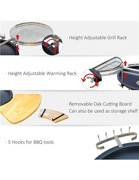 Outsunny Charcoal BBQ Outdoor Garden Adjustable Barbecue Double Grill Party Cooking Fire Pit with Cutting Board - Black 846-010 - pic 41038 | FastDaddyshop