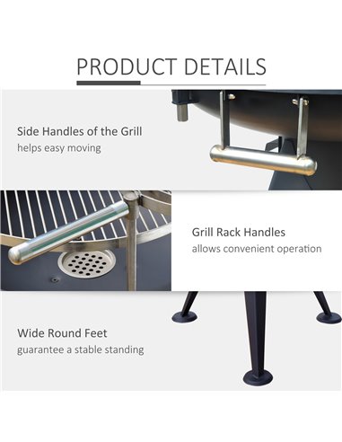 Outsunny Charcoal BBQ Outdoor Garden Adjustable Barbecue Double Grill Party Cooking Fire Pit with Cutting Board - Black 846-010