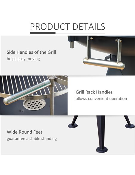 Outsunny Charcoal BBQ Outdoor Garden Adjustable Barbecue Double Grill Party Cooking Fire Pit with Cutting Board - Black 846-010 - pic 41040 | FastDaddyshop