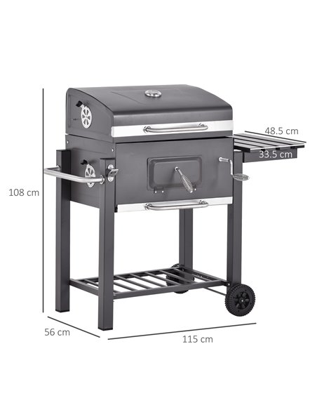 Outsunny Charcoal Grill BBQ Trolley Backyard Garden Smoker Barbecue w/ Shelf Side Table Wheels Built-in Thermometer 846-013 - pic 41045 | FastDaddyshop