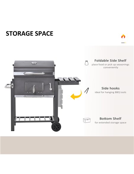 Outsunny Charcoal Grill BBQ Trolley Backyard Garden Smoker Barbecue w/ Shelf Side Table Wheels Built-in Thermometer 846-013 - pic 41046 | FastDaddyshop