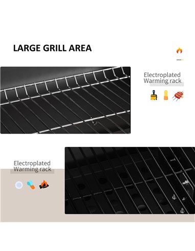 Outsunny Charcoal Grill BBQ Trolley Backyard Garden Smoker Barbecue w/ Shelf Side Table Wheels Built-in Thermometer 846-013