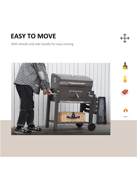Outsunny Charcoal Grill BBQ Trolley Backyard Garden Smoker Barbecue w/ Shelf Side Table Wheels Built-in Thermometer 846-013 - pic 41049 | FastDaddyshop