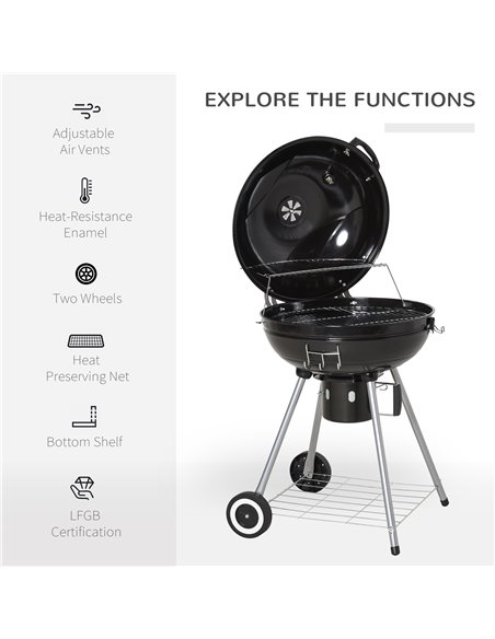 Outsunny Charcoal BBQ Portable Kettle BBQ Charcoal Grill Outdoor Barbecue Picnic Party Camping w/ Wheels 846-021 - pic 41075 | FastDaddyshop