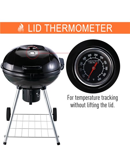 Outsunny Charcoal BBQ Portable Kettle BBQ Charcoal Grill Outdoor Barbecue Picnic Party Camping w/ Wheels 846-021 - pic 41076 | FastDaddyshop