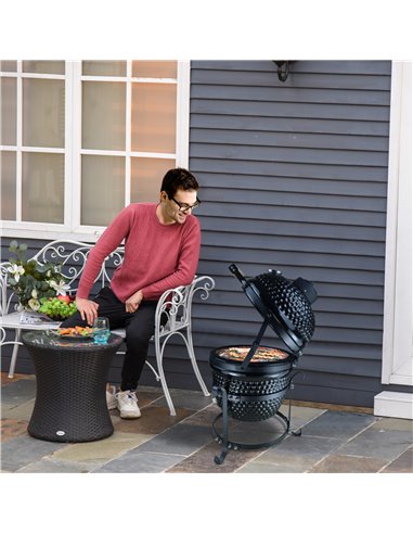 Outsunny Charcoal Grill Ceramic Kamado BBQ Grill Smoker Oven Japanese Egg Barbecue 846-050BK