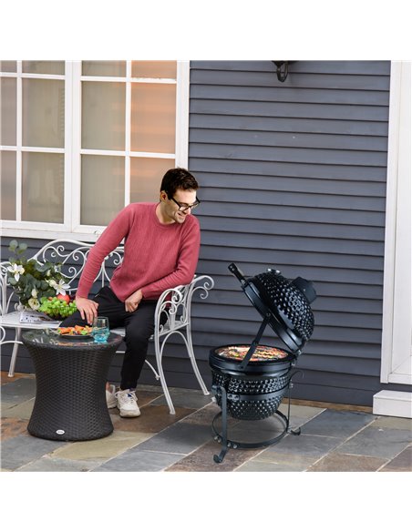 Outsunny Charcoal Grill Ceramic Kamado BBQ Grill Smoker Oven Japanese Egg Barbecue 846-050BK - pic 41089 | FastDaddyshop