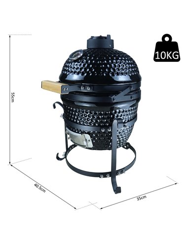 Outsunny Charcoal Grill Ceramic Kamado BBQ Grill Smoker Oven Japanese Egg Barbecue 846-050BK