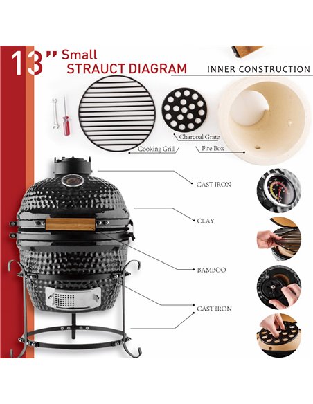Outsunny Charcoal Grill Ceramic Kamado BBQ Grill Smoker Oven Japanese Egg Barbecue 846-050BK - pic 41091 | FastDaddyshop