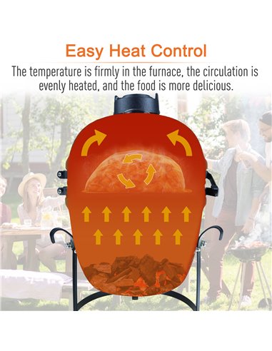 Outsunny Charcoal Grill Ceramic Kamado BBQ Grill Smoker Oven Japanese Egg Barbecue 846-050BK