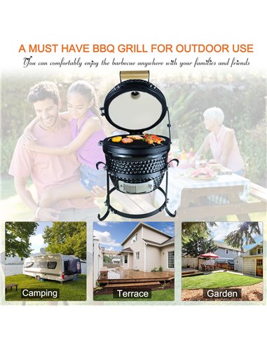 Outsunny Charcoal Grill Ceramic Kamado BBQ Grill Smoker Oven Japanese Egg Barbecue 846-050BK