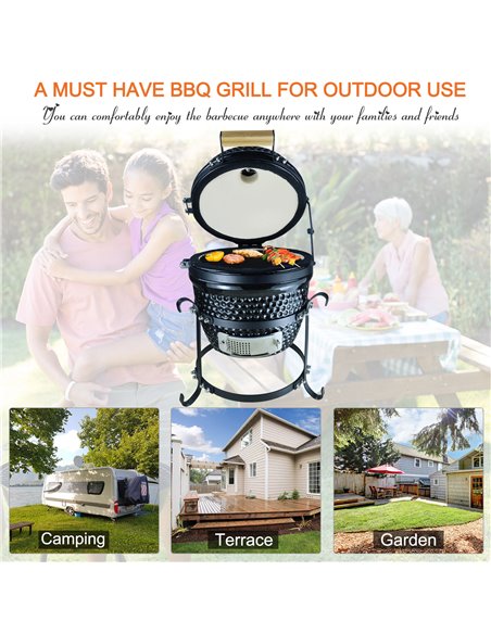 Outsunny Charcoal Grill Ceramic Kamado BBQ Grill Smoker Oven Japanese Egg Barbecue 846-050BK - pic 41093 | FastDaddyshop