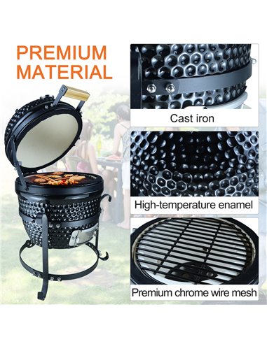 Outsunny Charcoal Grill Ceramic Kamado BBQ Grill Smoker Oven Japanese Egg Barbecue 846-050BK