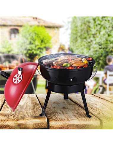 Outsunny Charcoal BBQ Grill Metal Portable Tripod Grill, Black Red 846-062RD