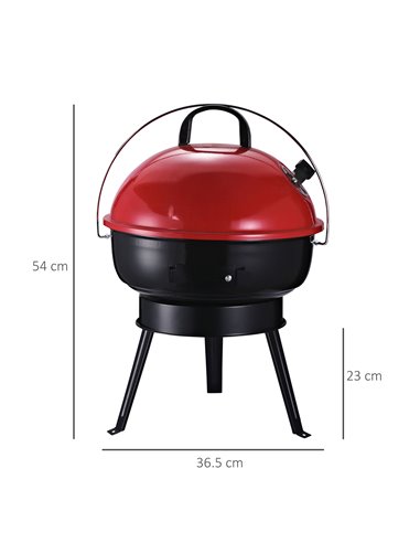 Outsunny Charcoal BBQ Charcoal Grill Metal Portable Tripod Grill Black Red 846-062RD