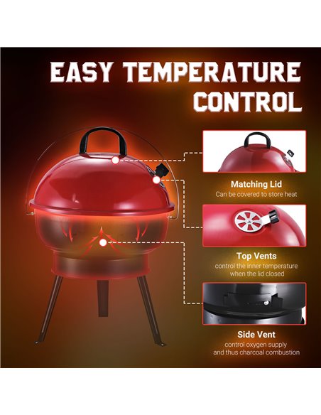 Outsunny Charcoal BBQ Charcoal Grill Metal Portable Tripod Grill Black Red 846-062RD - pic 41109 | FastDaddyshop