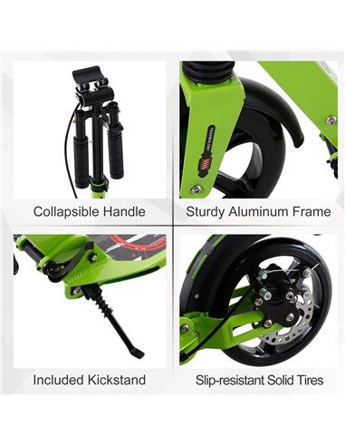 HOMCOM Teens Adult Kick Scooter Foldable Adjustable Aluminum Ride On Toy For 14+ w/ Dual Brake System, Shock Mitigation System -