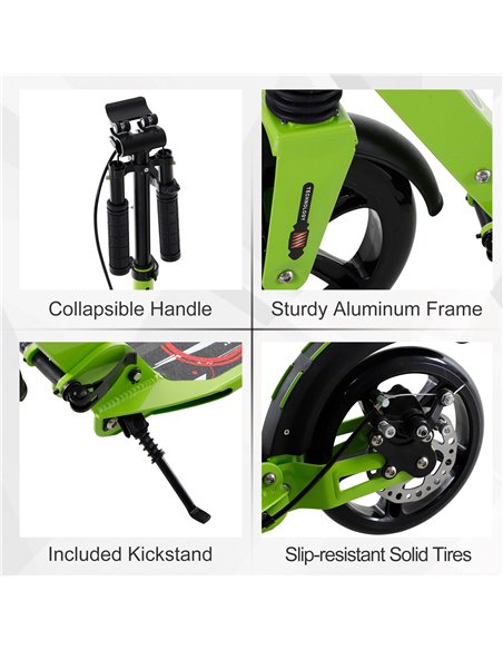 HOMCOM Teens Adult Kick Scooter Foldable Adjustable Aluminum Ride On Toy For 14+ w/ Dual Brake System, Shock Mitigation System - - pic 4111 | FastDaddyshop