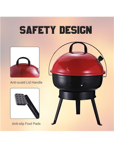 Outsunny Charcoal BBQ Charcoal Grill Metal Portable Tripod Grill Black Red 846-062RD