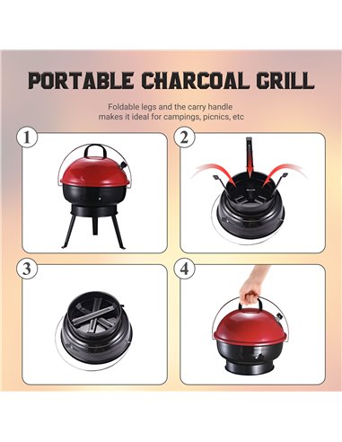 Outsunny Charcoal BBQ Charcoal Grill Metal Portable Tripod Grill Black Red 846-062RD