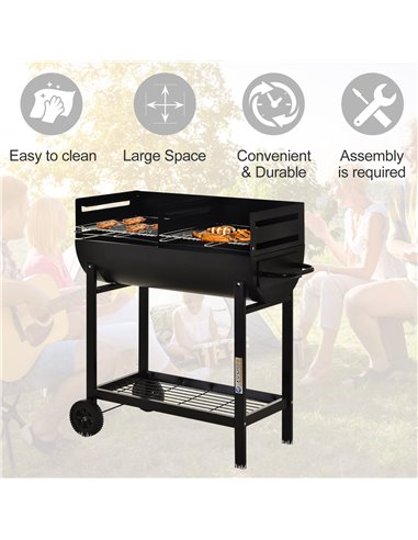 Outsunny Charcoal Barbecue Grill, Garden BBQ Trolley, Black 846-049