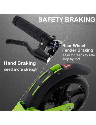 HOMCOM Teens Adult Kick Scooter Foldable Adjustable Aluminum Ride On Toy For 14+ w/ Dual Brake System, Shock Mitigation System -
