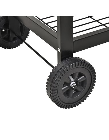 Outsunny Charcoal Barbecue Grill Garden BBQ Trolley w/ Dual Grill, Adjustable Grill Nets, Heat-resistant Steel, Wheels, Black 84