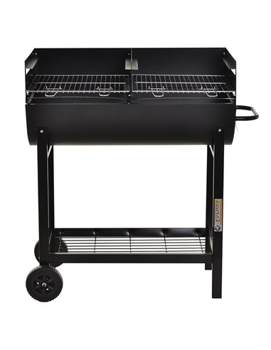 Outsunny Charcoal Barbecue Grill Garden BBQ Trolley w/ Dual Grill, Adjustable Grill Nets, Heat-resistant Steel, Wheels, Black 84