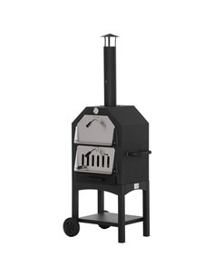 Outsunny Outdoor Garden Pizza Oven Charcoal BBQ Grill, Black 846-051
