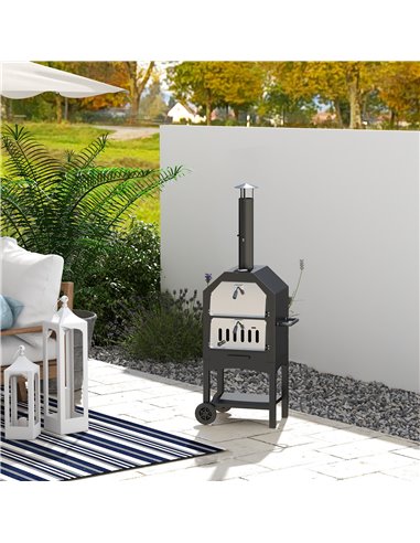 Outsunny Outdoor Garden Pizza Oven Charcoal BBQ Grill, Black 846-051