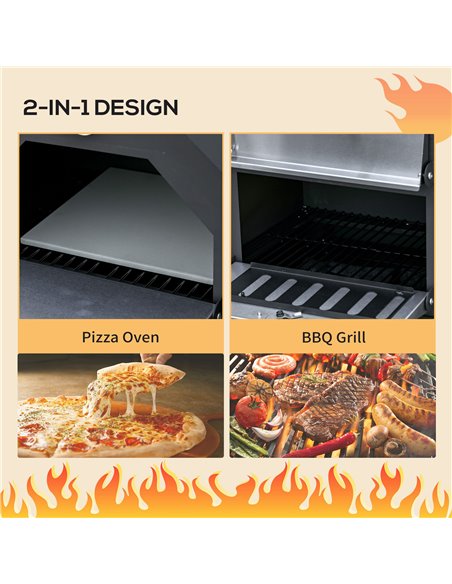 Outsunny Outdoor Garden Pizza Oven Charcoal BBQ Grill 3-Tier Freestanding w/Chimney, Mesh Shelf, Thermometer Handles, Wheels Gar - pic 41129 | FastDaddyshop