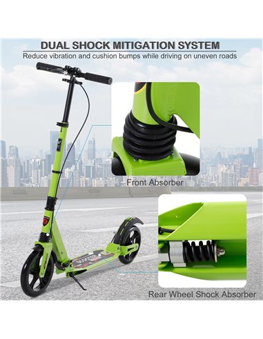 HOMCOM Teens Adult Kick Scooter Foldable Adjustable Aluminum Ride On Toy For 14+ w/ Dual Brake System, Shock Mitigation System -