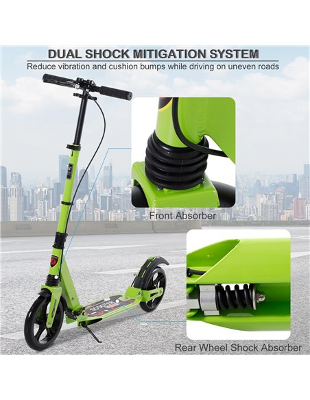 HOMCOM Teens Adult Kick Scooter Foldable Adjustable Aluminum Ride On Toy For 14+ w/ Dual Brake System, Shock Mitigation System - - pic 4113 | FastDaddyshop