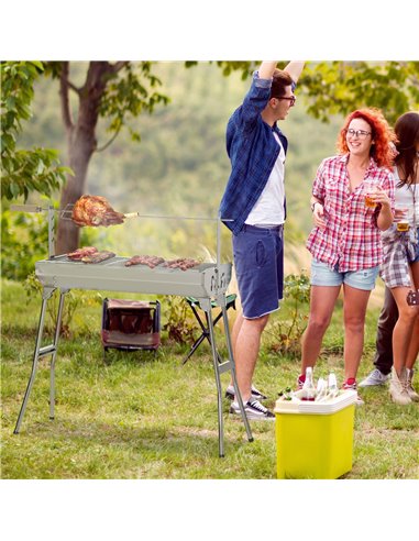 Outsunny Charcoal Grill Portable BBQ Rotisserie Roaster, Silver 846-068