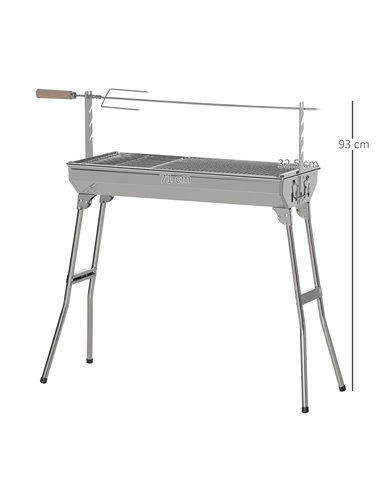 Outsunny Charcoal Grill Portable BBQ Rotisserie Roaster, Silver 846-068