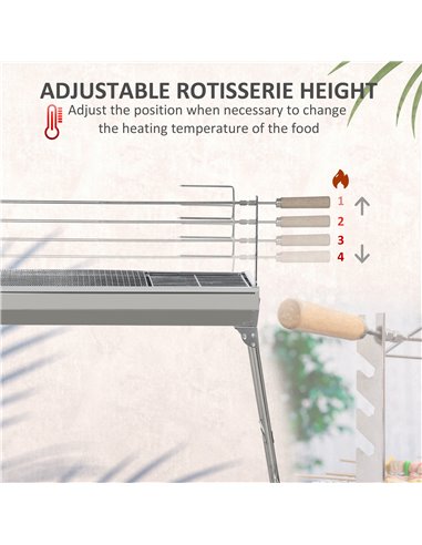 Outsunny Charcoal Grill Portable BBQ Rotisserie Roaster with Foldable Legs, Chicken Spit Roast Machine for Outdoor Picnic Campin