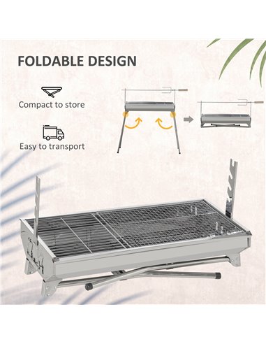 Outsunny Charcoal Grill Portable BBQ Rotisserie Roaster with Foldable Legs, Chicken Spit Roast Machine for Outdoor Picnic Campin
