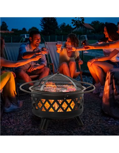 Outsunny 2-in-1 Outdoor Fire Pit with BBQ Grill, Black 842-227