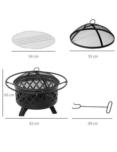 Outsunny 2-in-1 Outdoor Fire Pit with BBQ Grill, Black 842-227