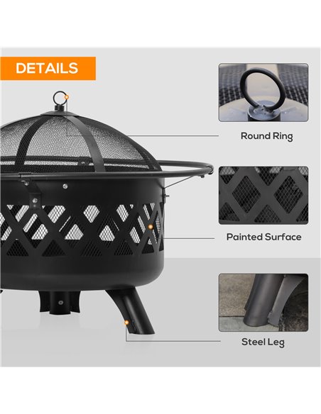Outsunny 2-in-1 Outdoor Fire Pit with BBQ Grill, Patio Heater Log Wood Charcoal Burner, Firepit Bowl w/Spark Screen Cover, Poker - pic 41155 | FastDaddyshop