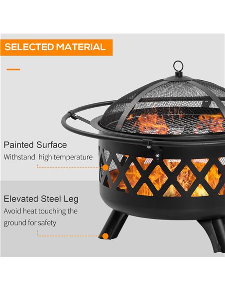 Outsunny 2-in-1 Outdoor Fire Pit with BBQ Grill, Patio Heater Log Wood Charcoal Burner, Firepit Bowl w/Spark Screen Cover, Poker - pic 41156 | FastDaddyshop